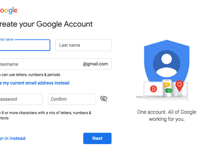 create Google account without Gmail