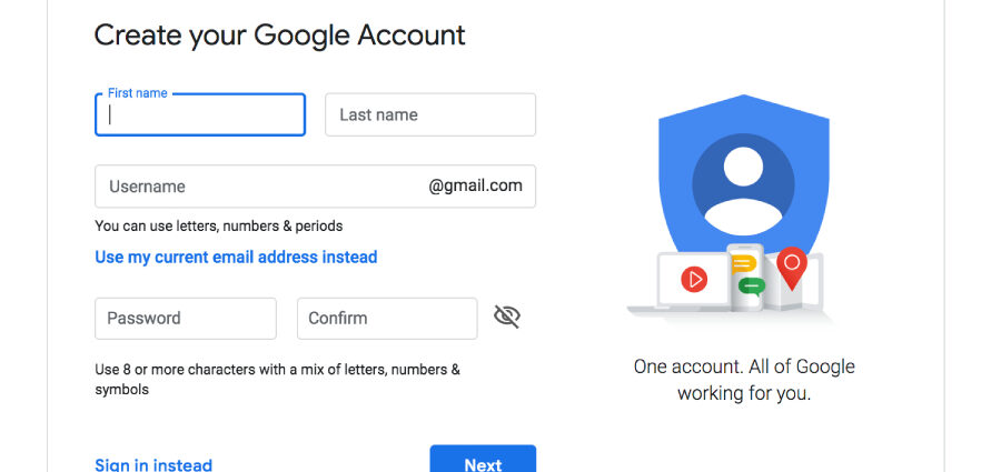 create Google account without Gmail