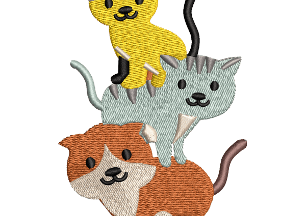 three cats embroidery design
