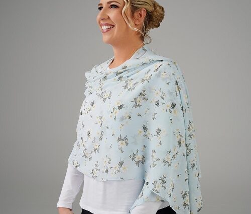 Blue Floral Printed Chiffon Scarf