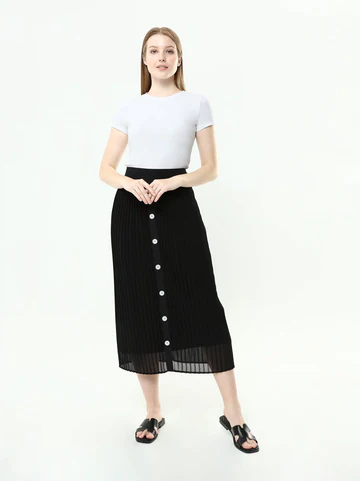 black decorative button midi skirt